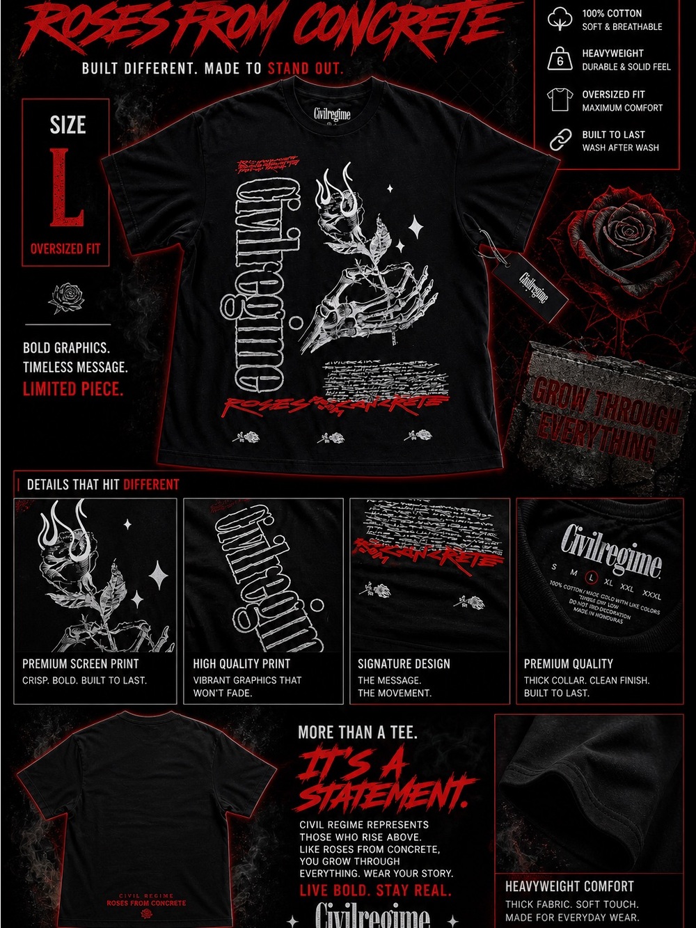 Civil Regime Black Graphic Tee - Roses From Concrete